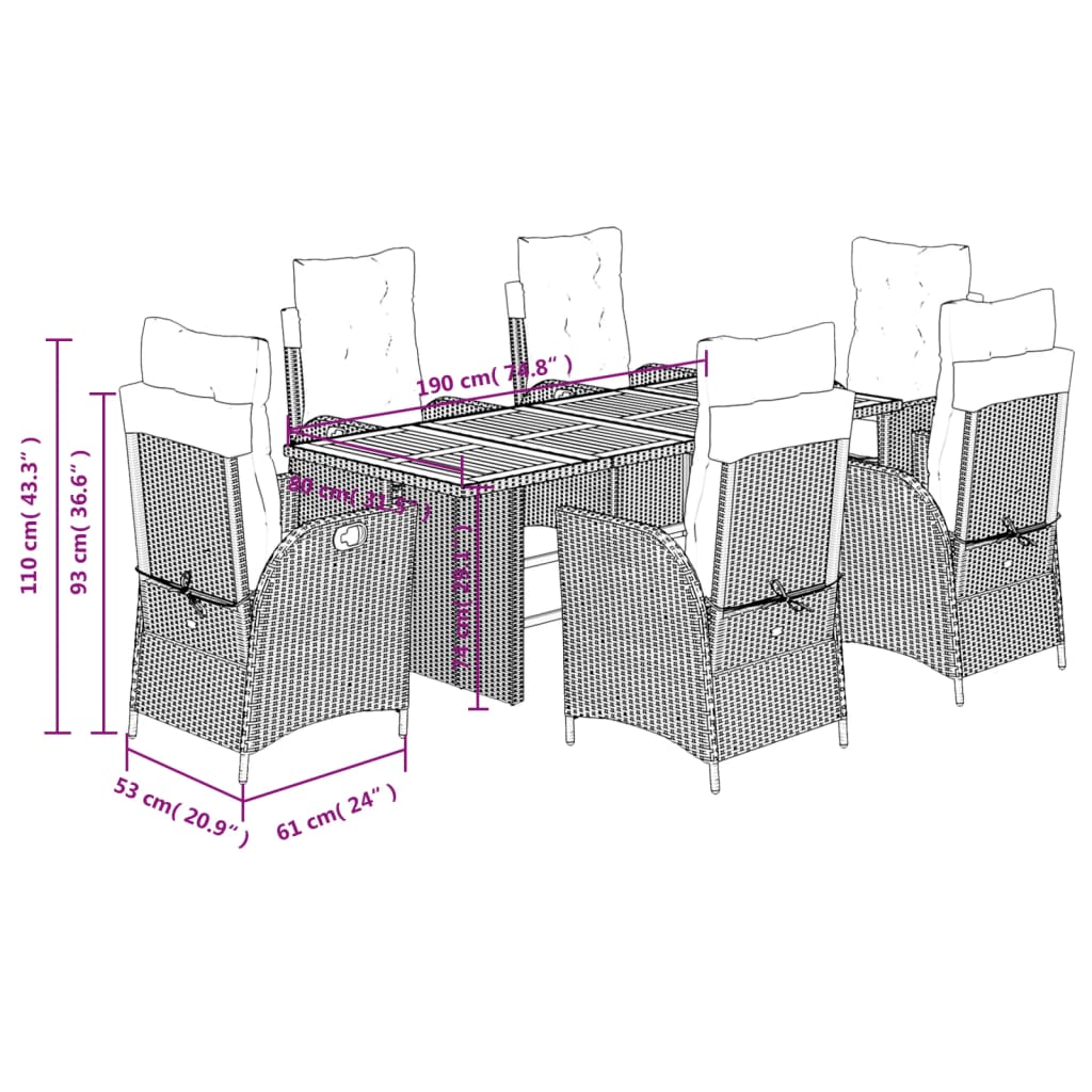 7 Piece Garden Dining Set with Cushions Grey Poly Rattan (US only)