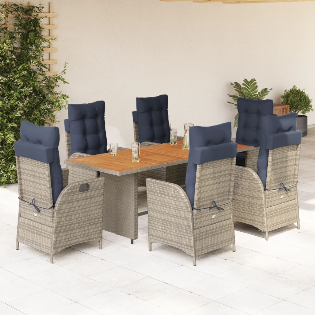 7 Piece Garden Dining Set with Cushions Grey Poly Rattan (US only)