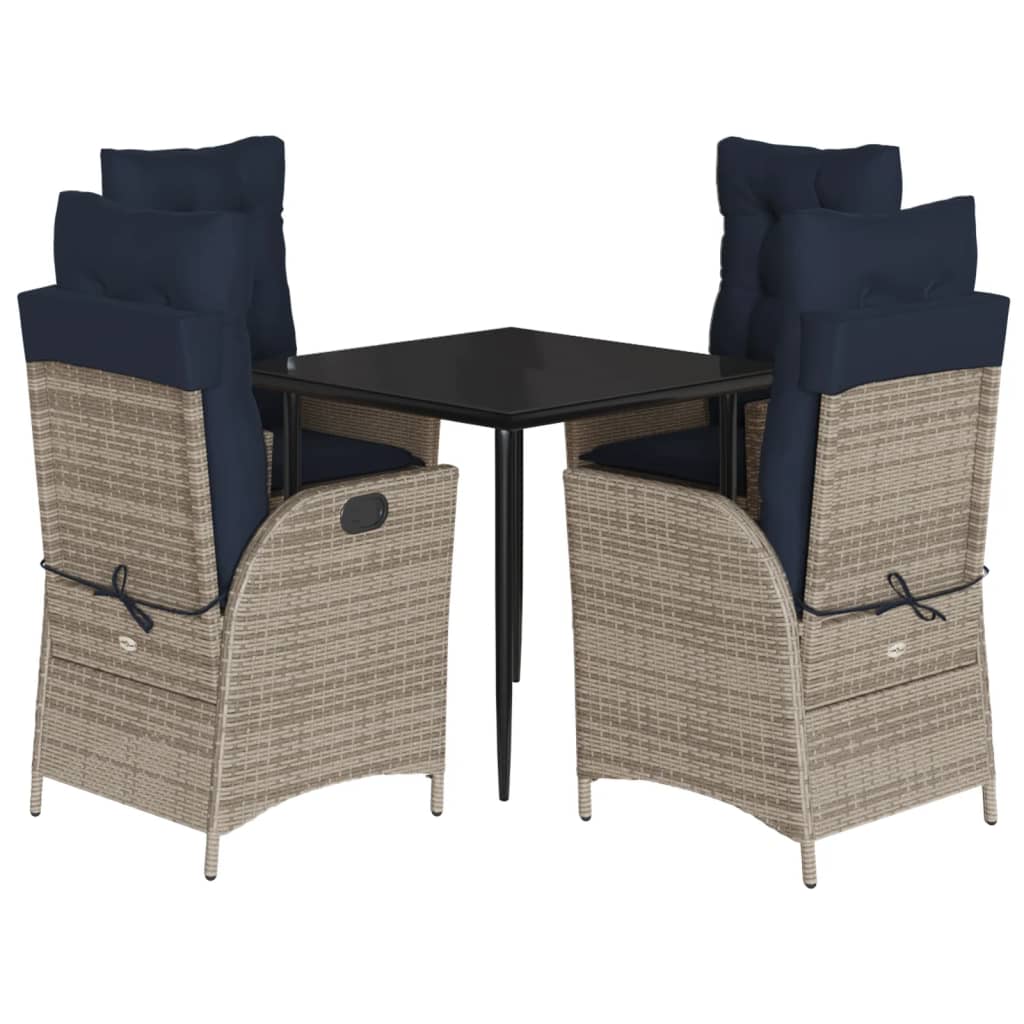 5 Piece Garden Dining Set with Cushions Grey Poly Rattan (US only)