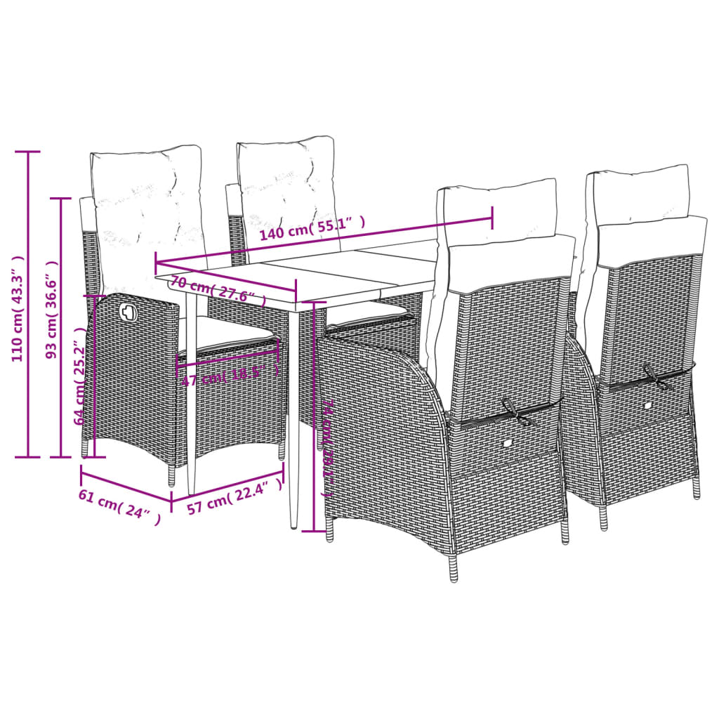 5 Piece Garden Dining Set with Cushions Grey Poly Rattan (US only)