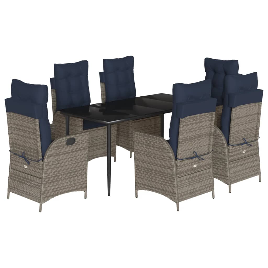 7 Piece Garden Dining Set with Cushions Grey Poly Rattan (US only)