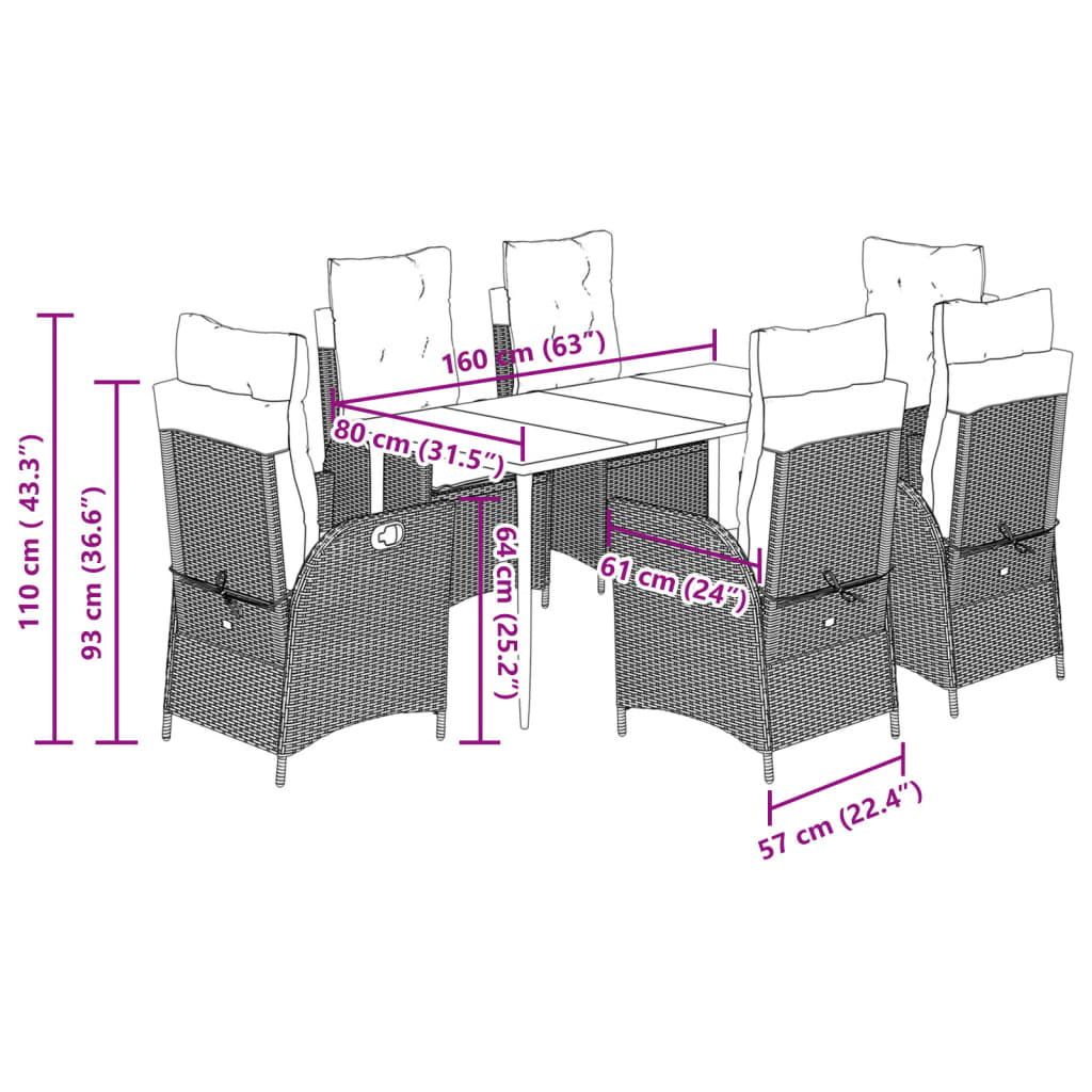 7 Piece Garden Dining Set with Cushions Grey Poly Rattan (US only)