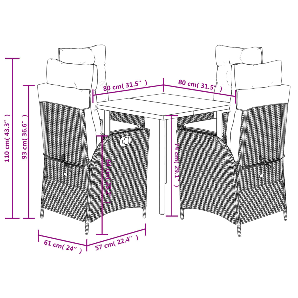 3 Piece Garden Dining Set with Cushions Grey Poly Rattan (US only)