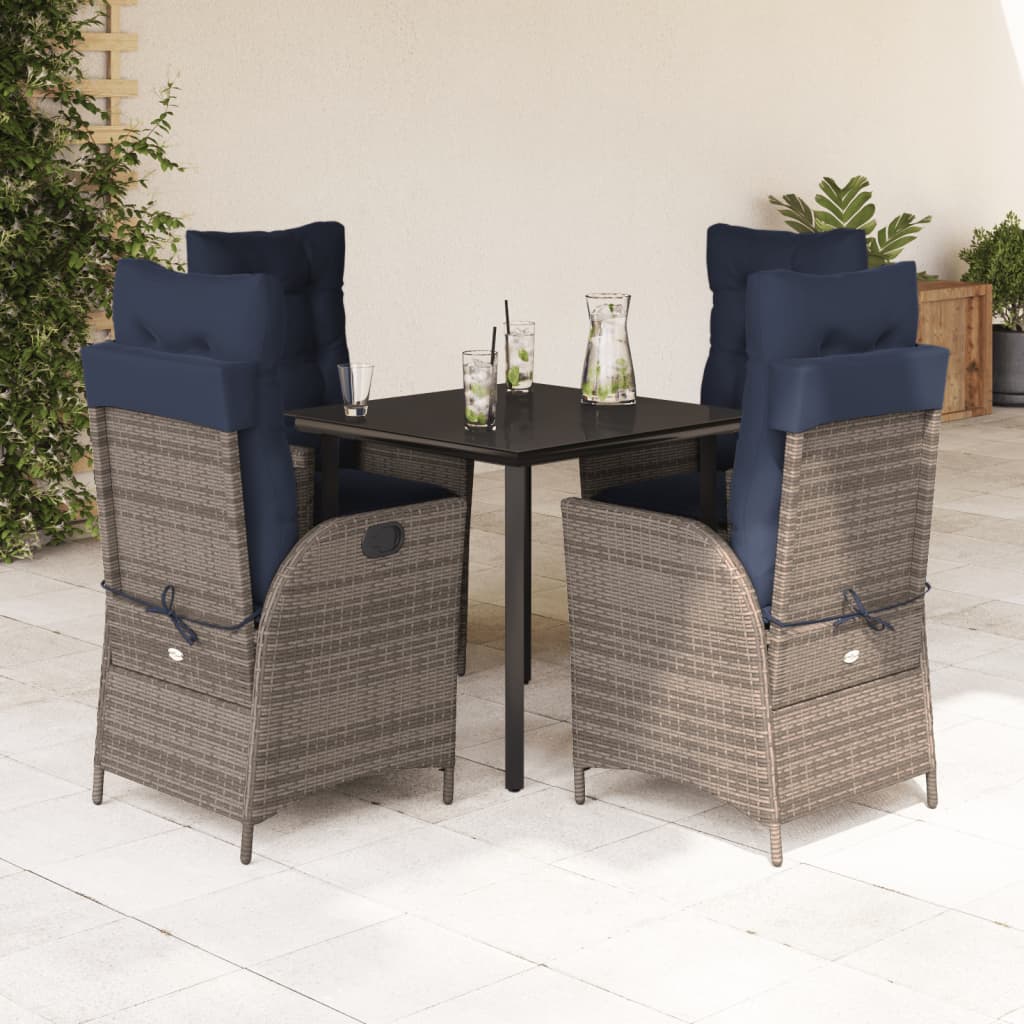 5 Piece Garden Dining Set with Cushions Grey Poly Rattan (US only)