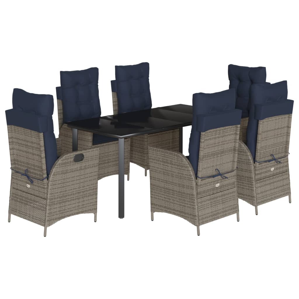 7 Piece Garden Dining Set with Cushions Grey Poly Rattan (US only)