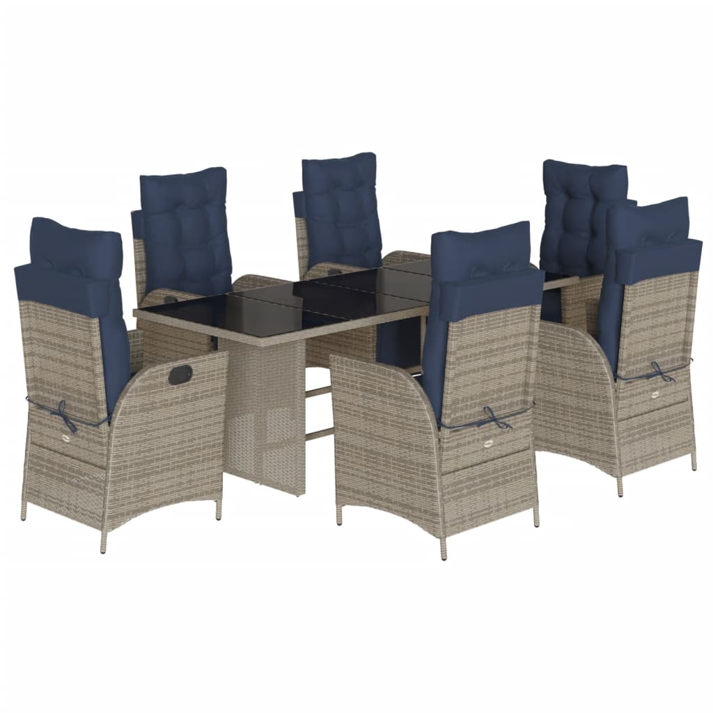 7 Piece Garden Dining Set with Cushions Grey Poly Rattan (US only)
