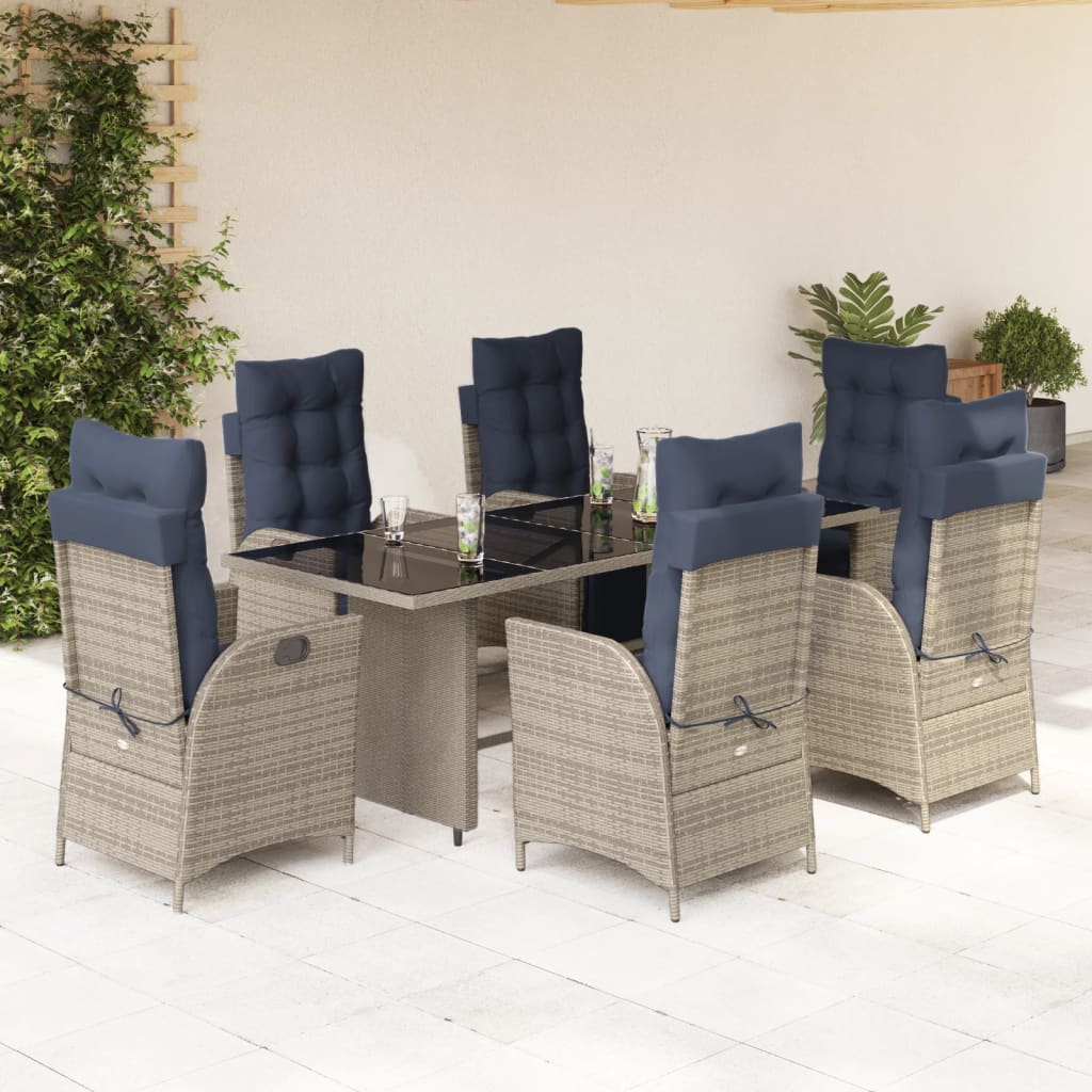 7 Piece Garden Dining Set with Cushions Grey Poly Rattan (US only)