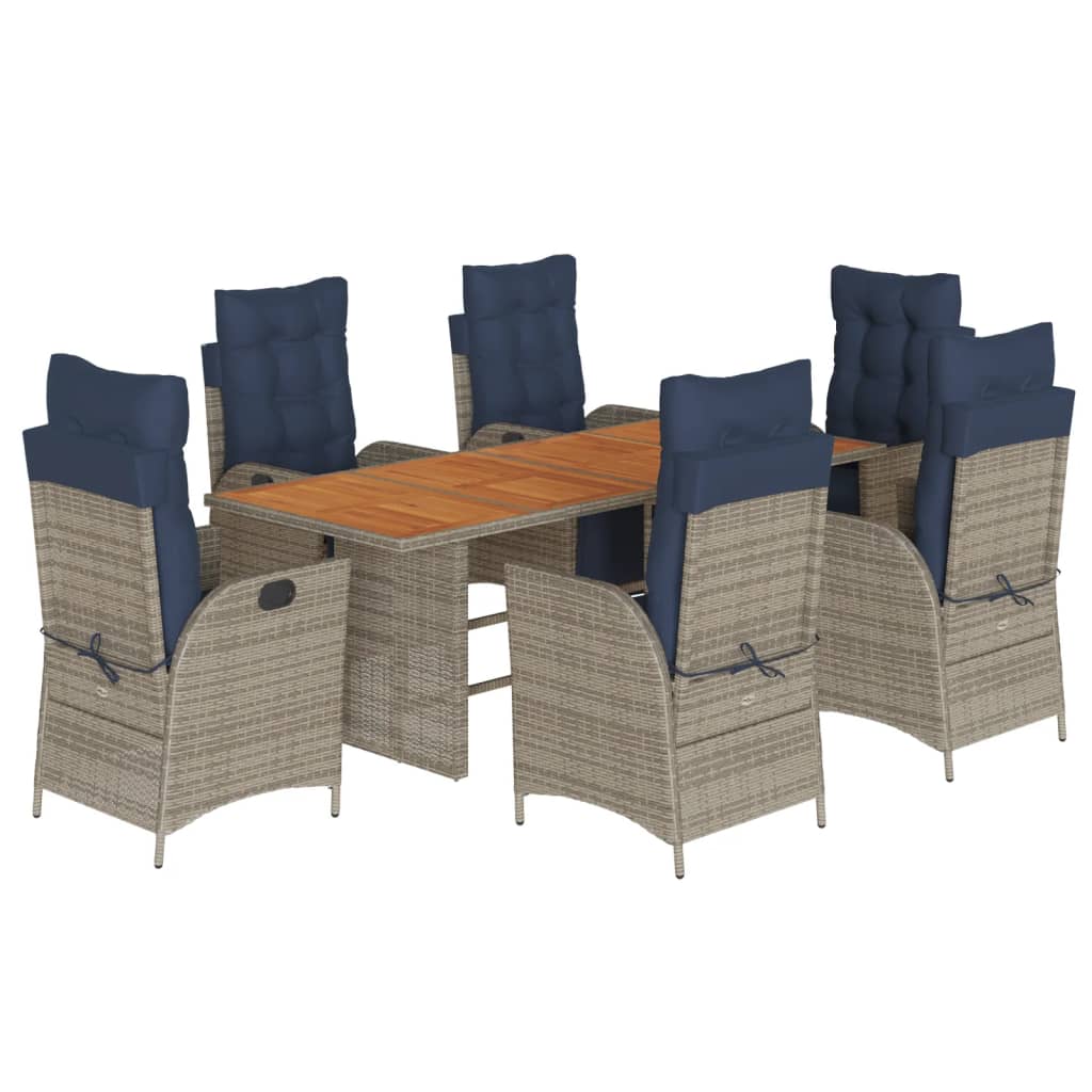7 Piece Garden Dining Set with Cushions Grey Poly Rattan (US only)