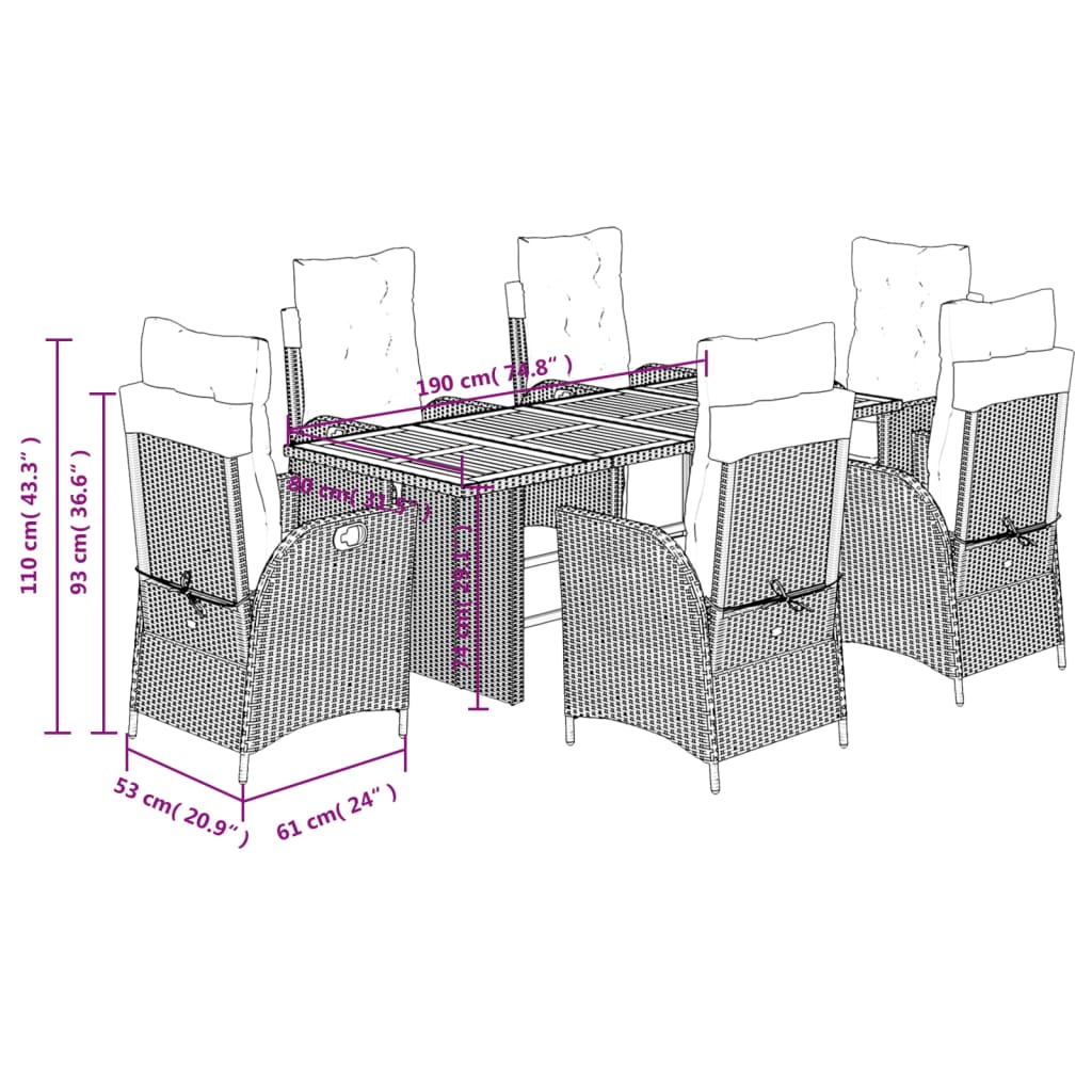 7 Piece Garden Dining Set with Cushions Grey Poly Rattan (US only)