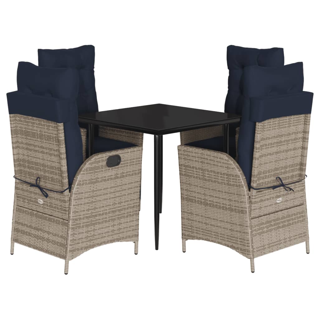 5 Piece Garden Dining Set with Cushions Grey Poly Rattan (US only)