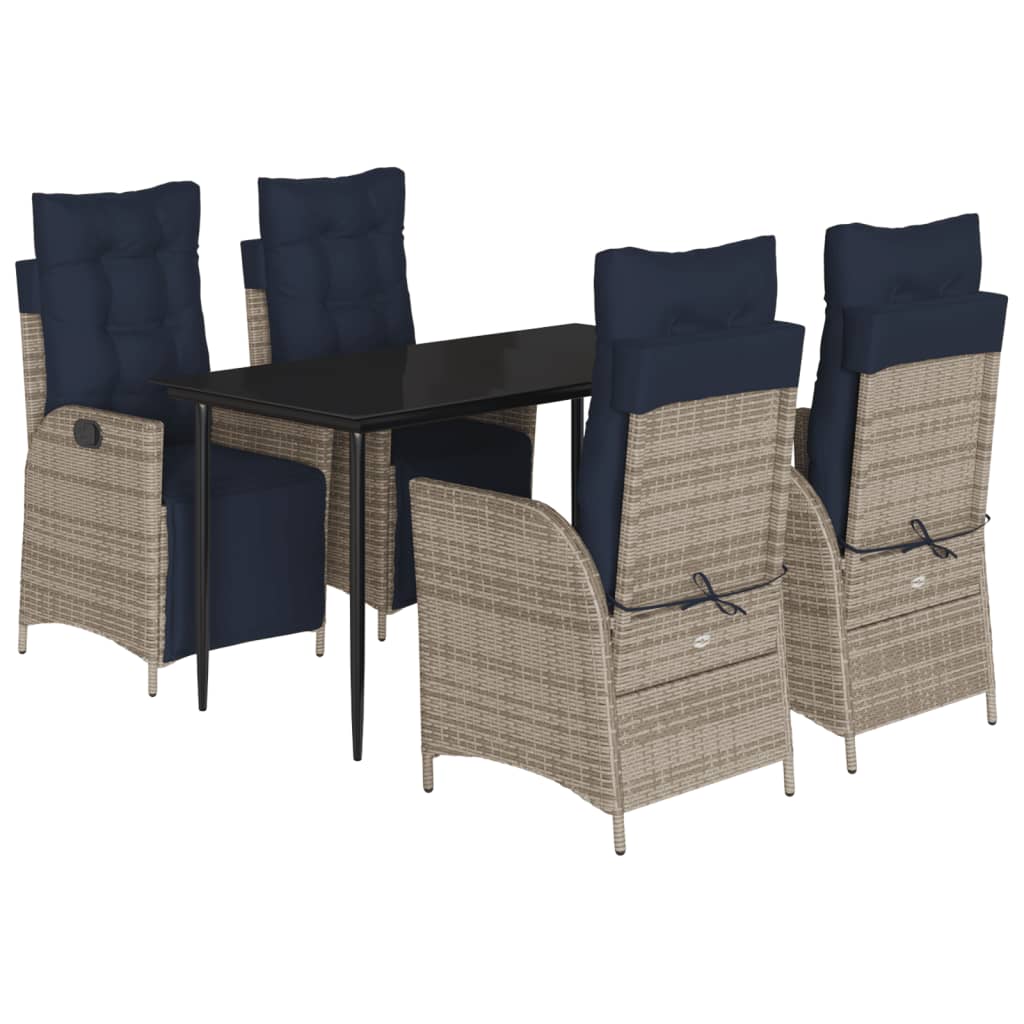 5 Piece Garden Dining Set with Cushions Grey Poly Rattan (US only)