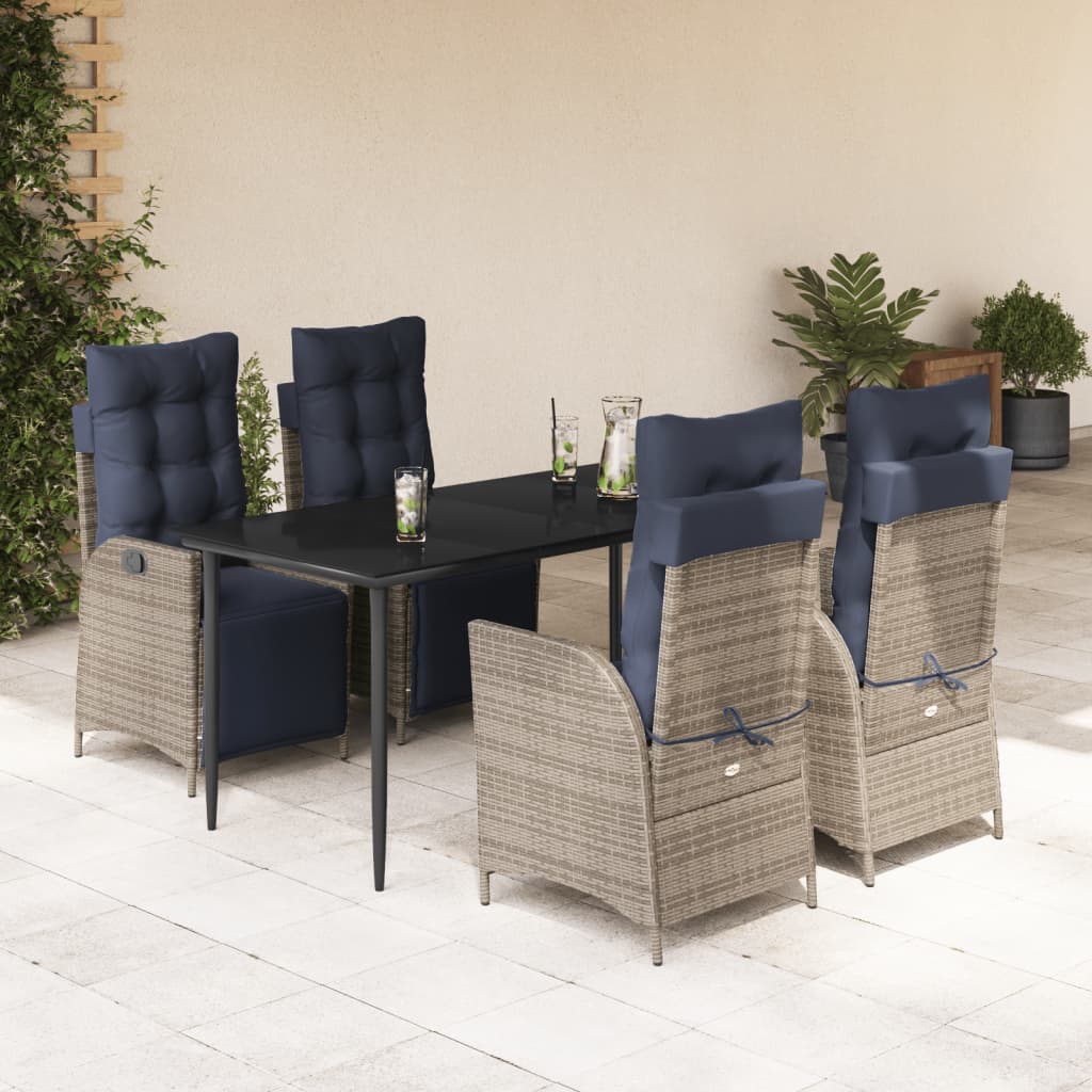 5 Piece Garden Dining Set with Cushions Grey Poly Rattan (US only)