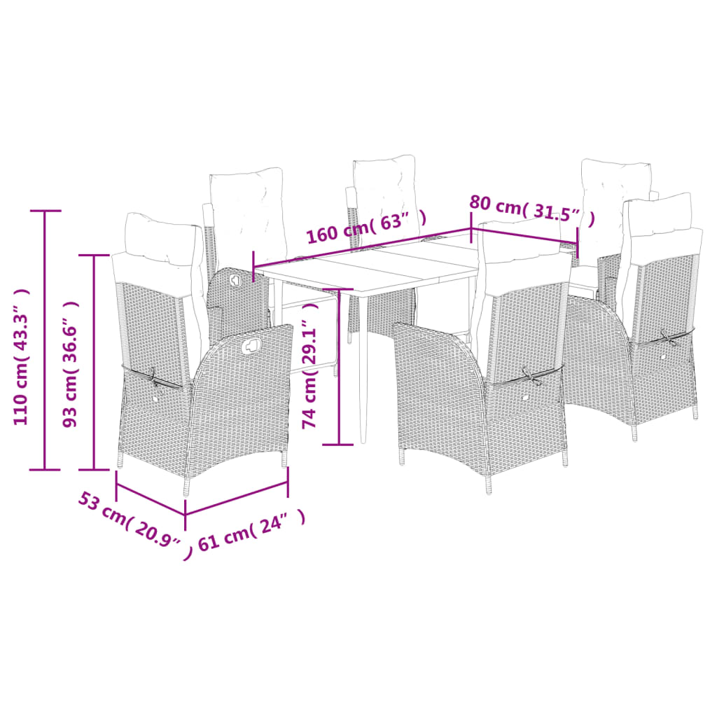 7 Piece Garden Dining Set with Cushions Grey Poly Rattan (US only)