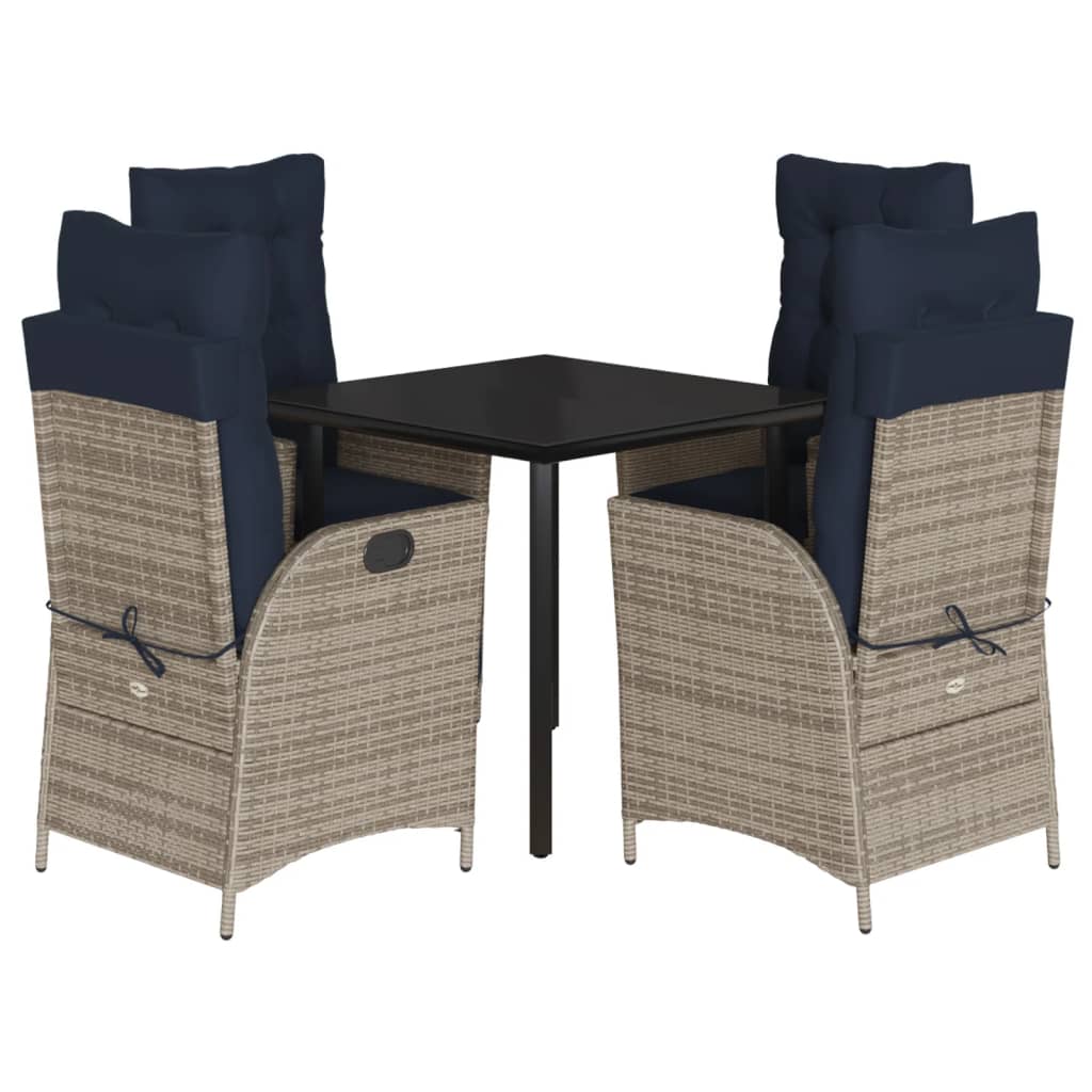 5 Piece Garden Dining Set with Cushions Grey Poly Rattan (US only)