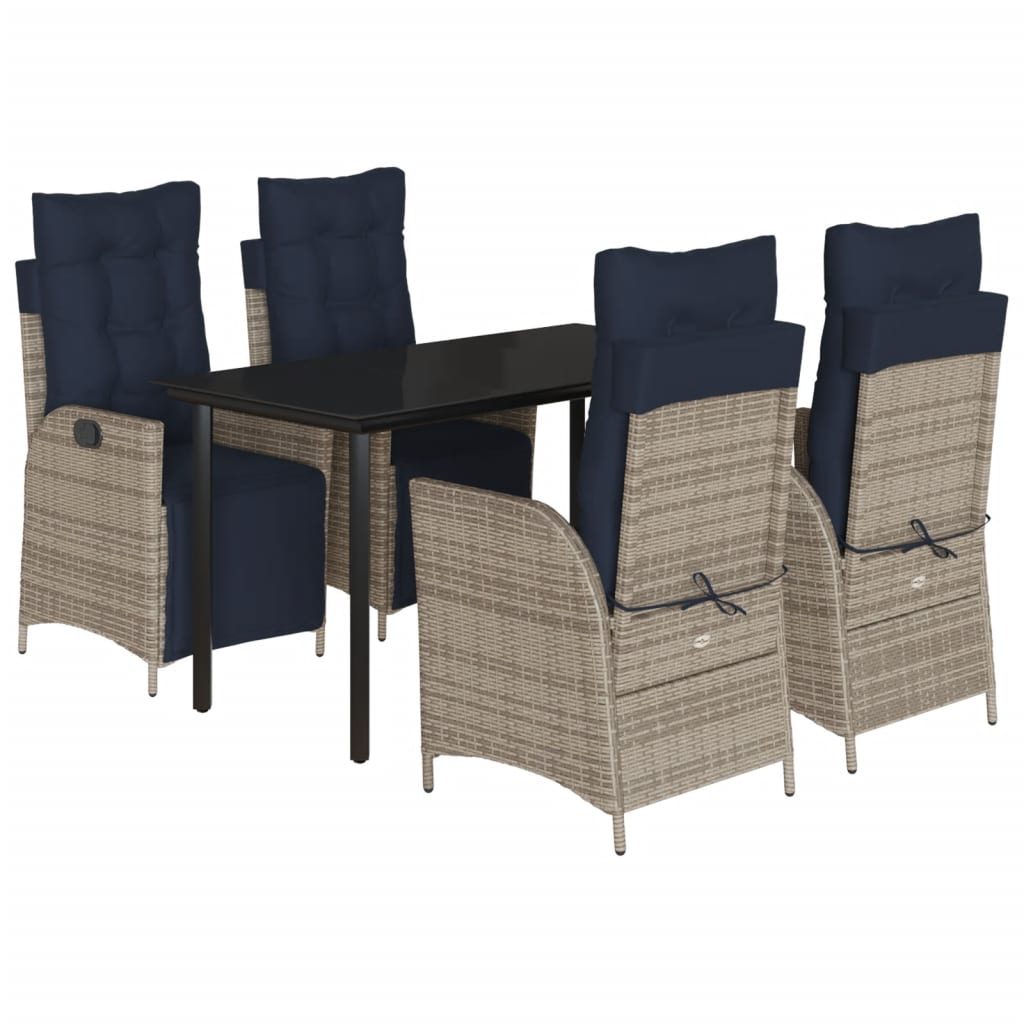 5 Piece Garden Dining Set with Cushions Grey Poly Rattan (US only)