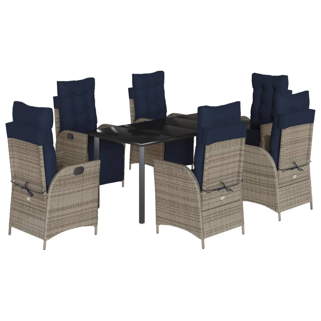 7 Piece Garden Dining Set with Cushions Grey Poly Rattan (US only)