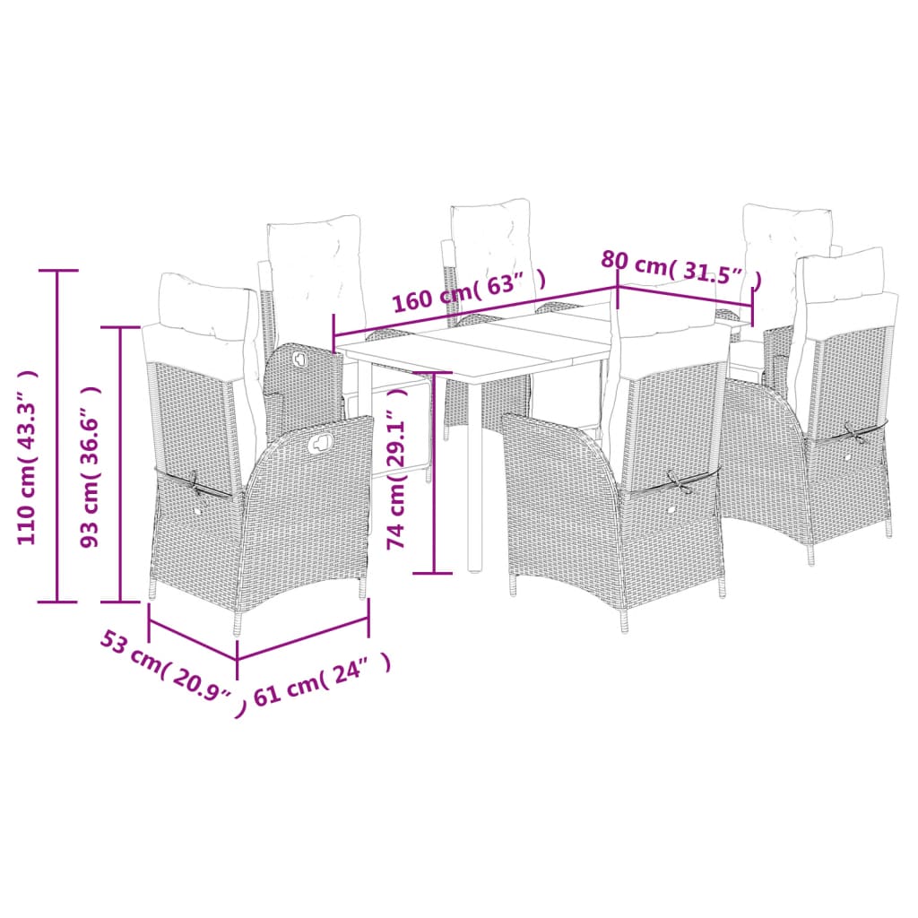 7 Piece Garden Dining Set with Cushions Grey Poly Rattan (US only)