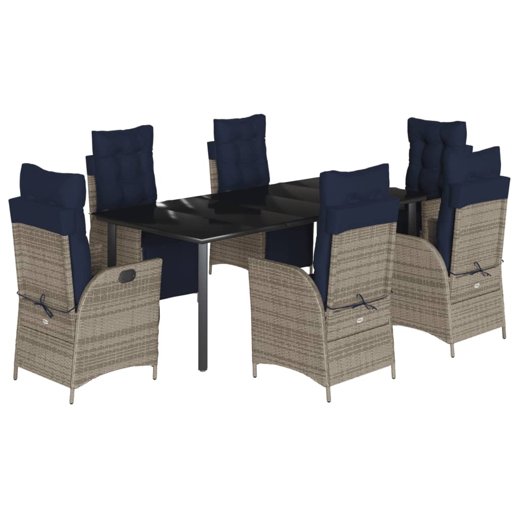 7 Piece Garden Dining Set with Cushions Grey Poly Rattan
