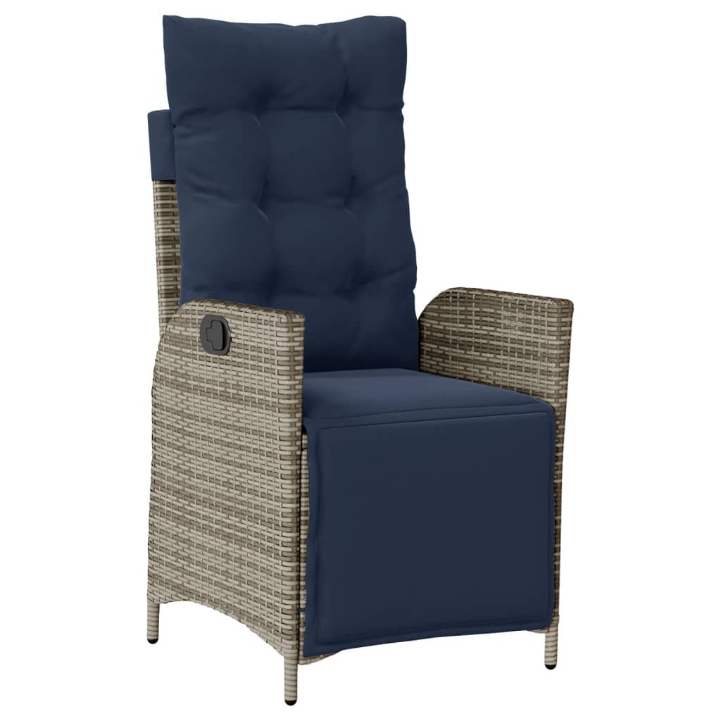 7 Piece Garden Dining Set with Cushions Grey Poly Rattan