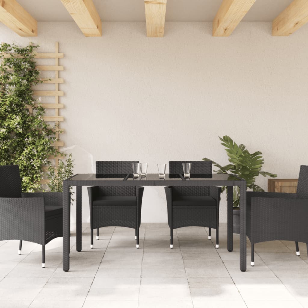 Garden Table | Black | Poly Rattan, Tempered Glass, Powder-Coated Steel