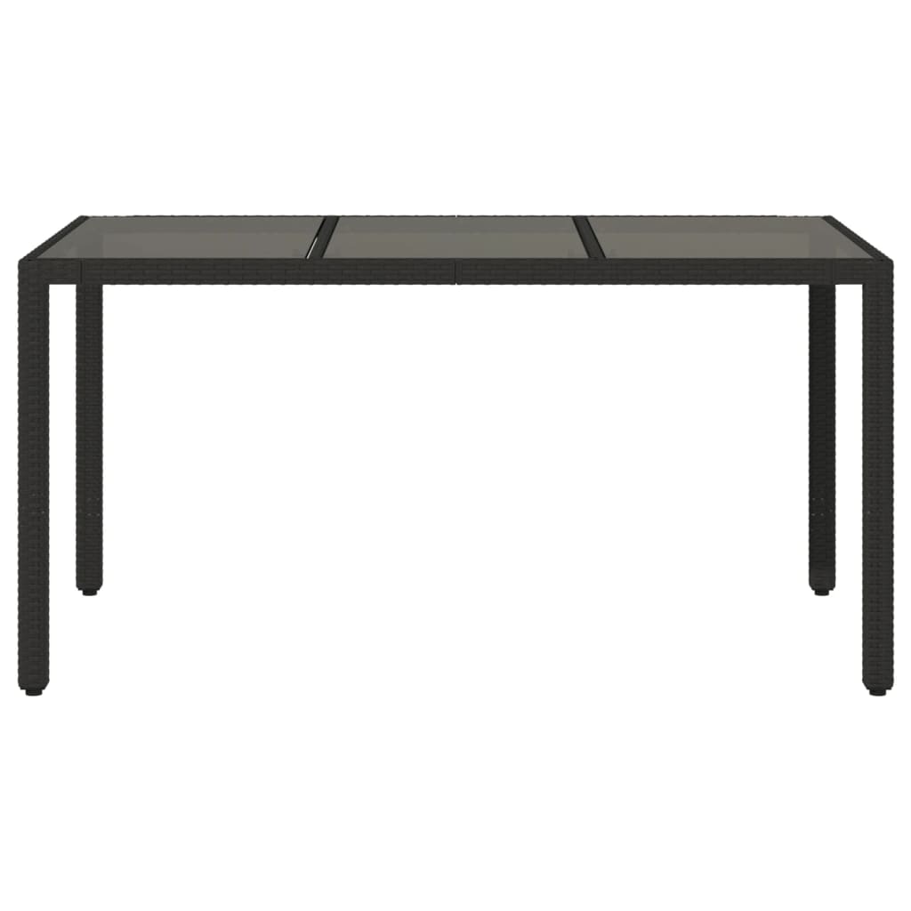 Garden Table | Black | Poly Rattan, Tempered Glass, Powder-Coated Steel