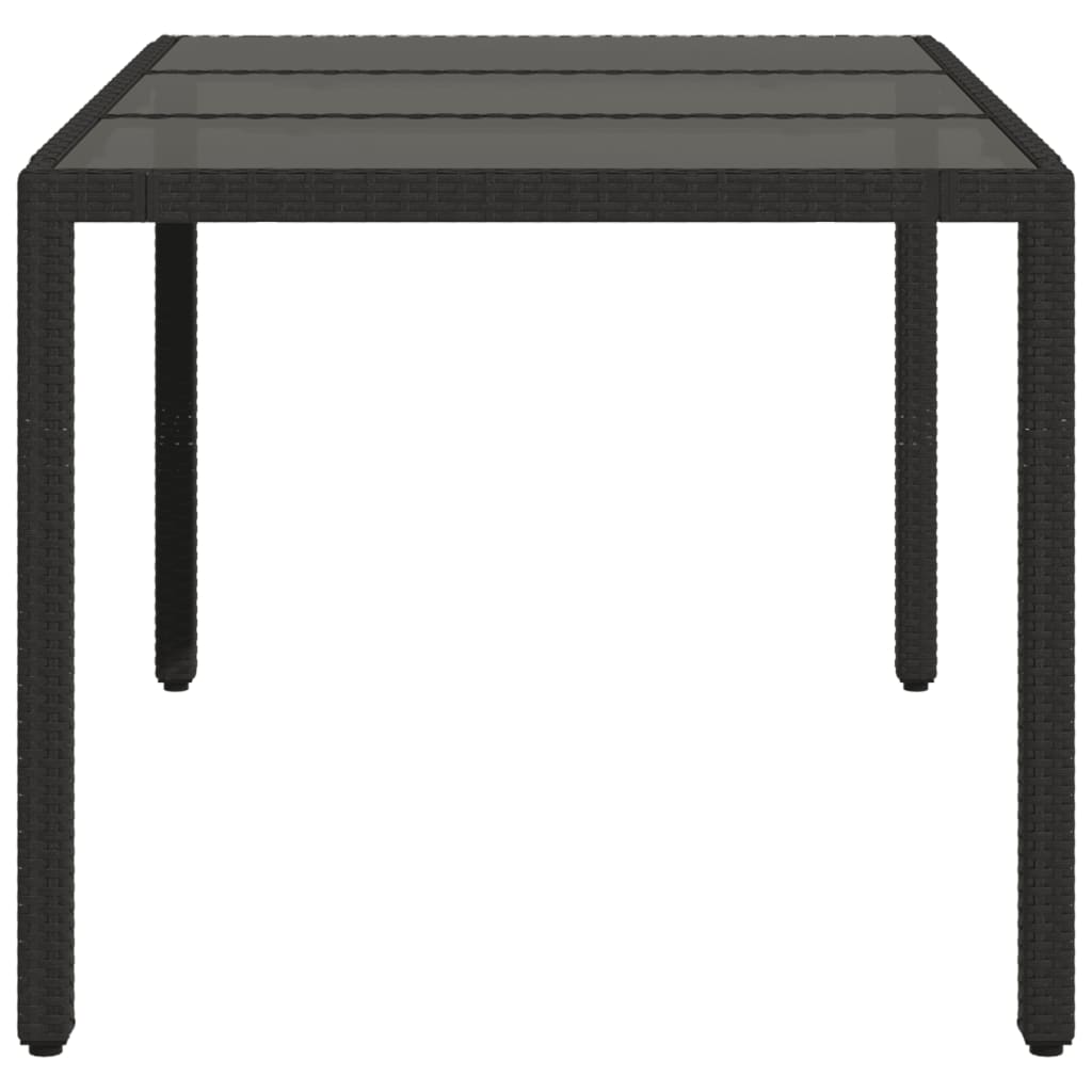 Garden Table | Black | Poly Rattan, Tempered Glass, Powder-Coated Steel