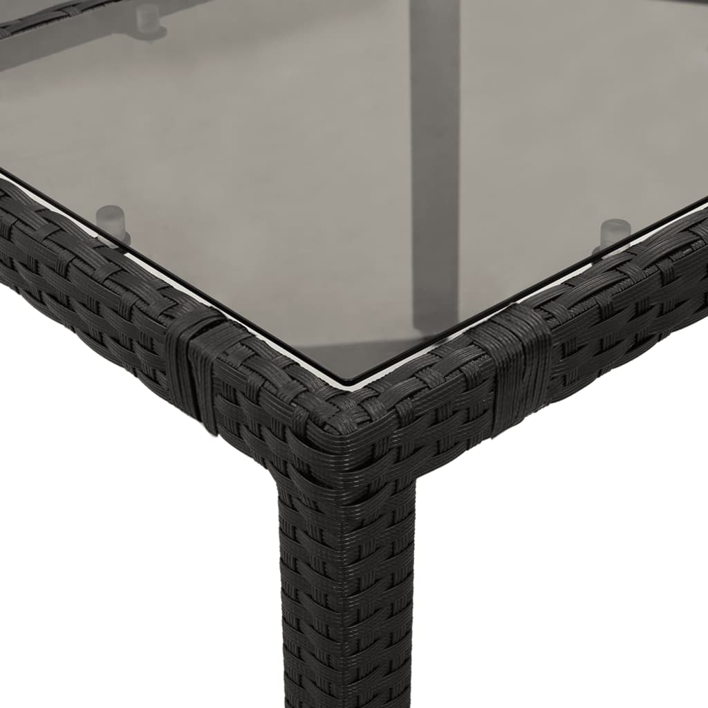 Garden Table | Black | Poly Rattan, Tempered Glass, Powder-Coated Steel