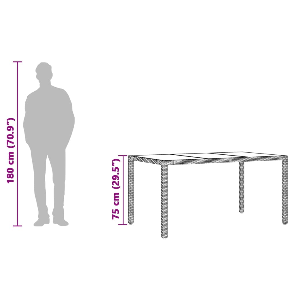 Garden Table | Black | Poly Rattan, Tempered Glass, Powder-Coated Steel