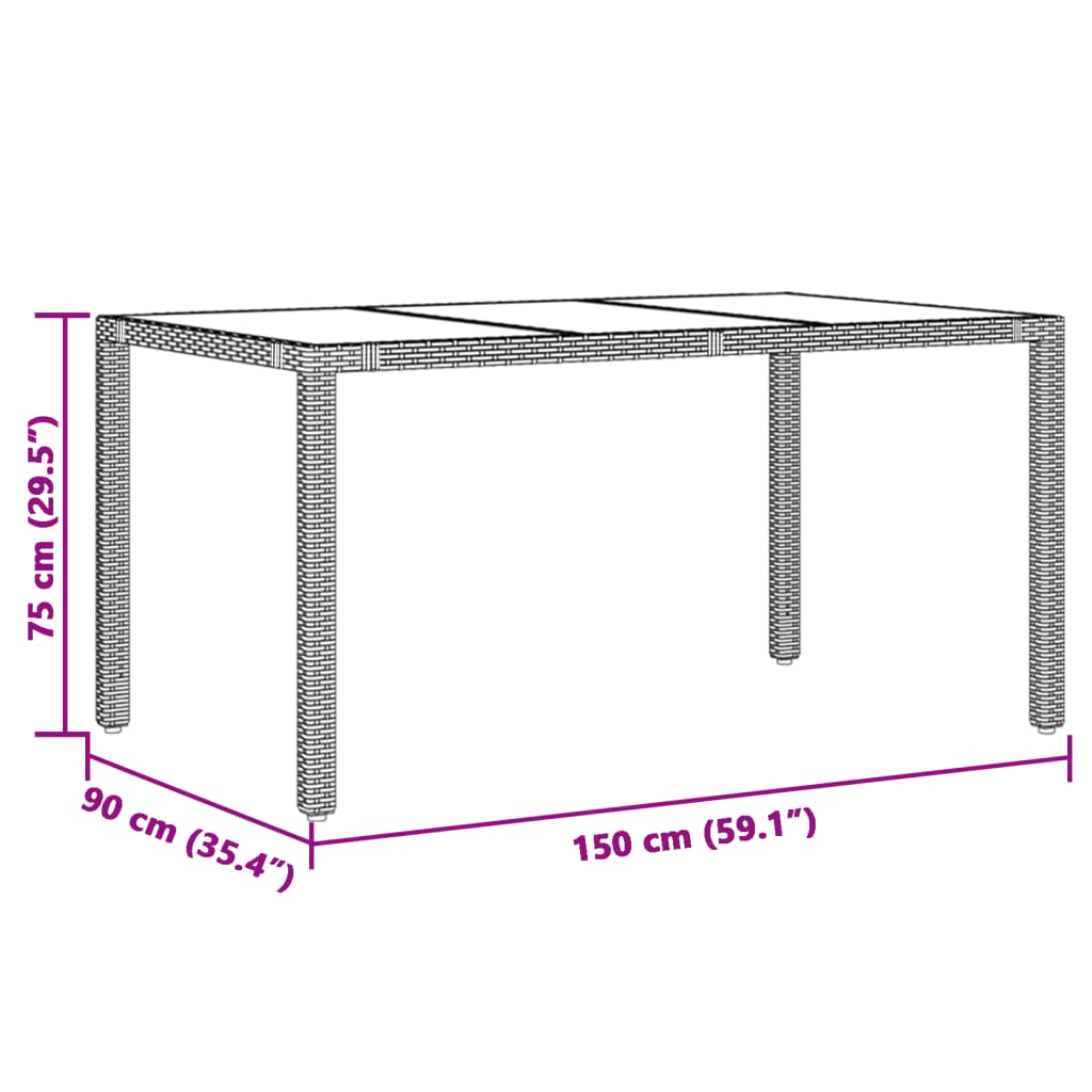 Garden Table | Black | Poly Rattan, Tempered Glass, Powder-Coated Steel