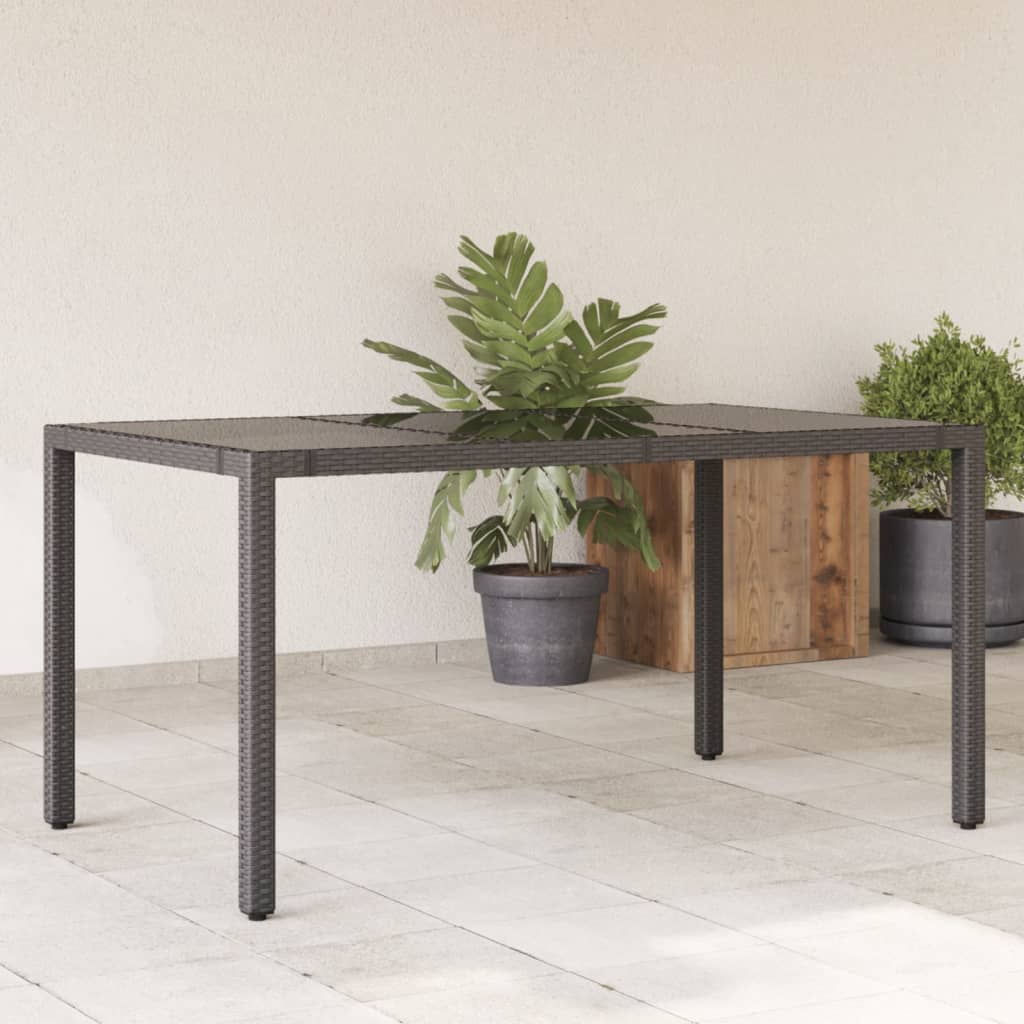 Garden Table | Black | Poly Rattan, Tempered Glass, Powder-Coated Steel