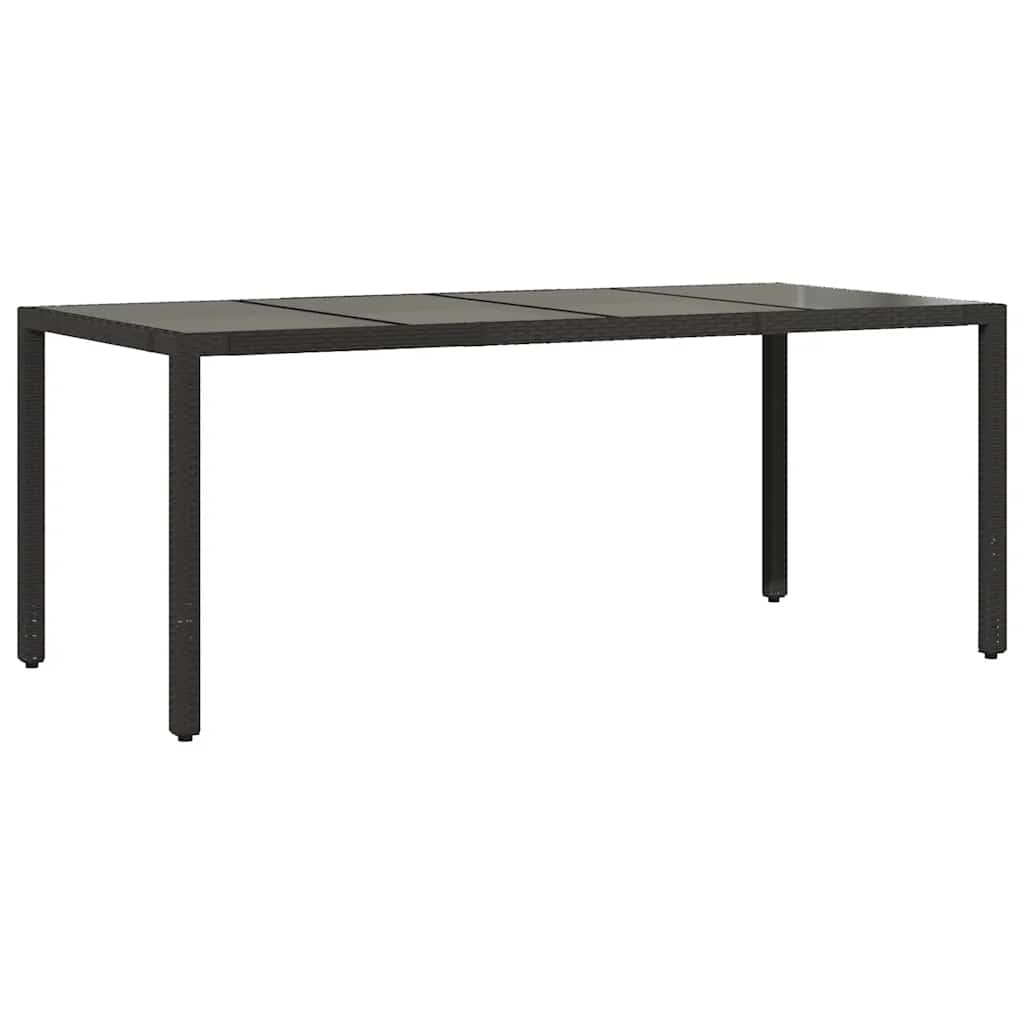 Garden Table | Black | Poly Rattan, Powder-Coated Steel, Tempered Glass