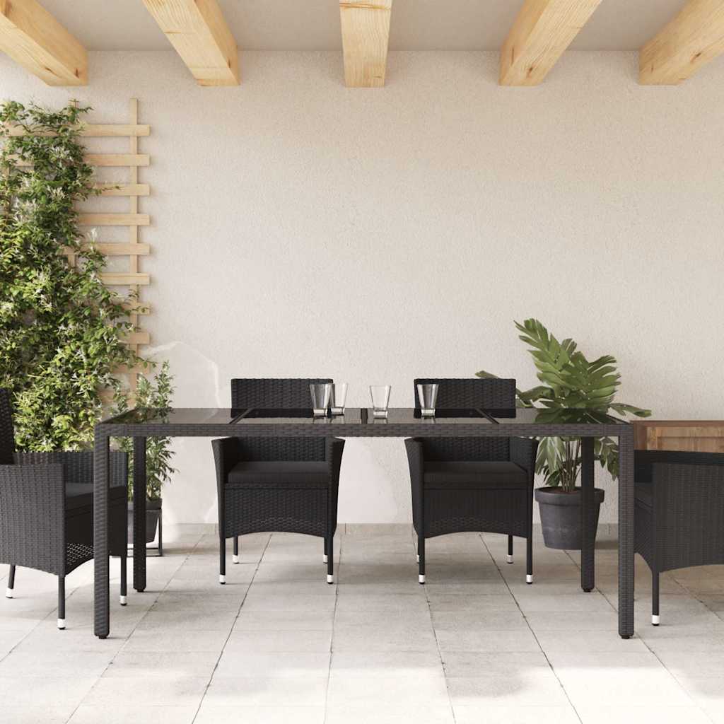 Garden Table | Black | Poly Rattan, Powder-Coated Steel, Tempered Glass