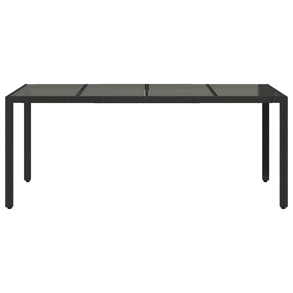 Garden Table | Black | Poly Rattan, Powder-Coated Steel, Tempered Glass