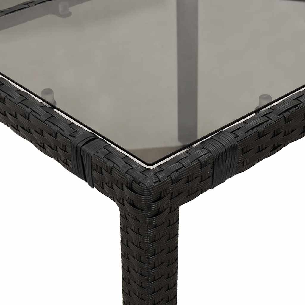 Garden Table | Black | Poly Rattan, Powder-Coated Steel, Tempered Glass