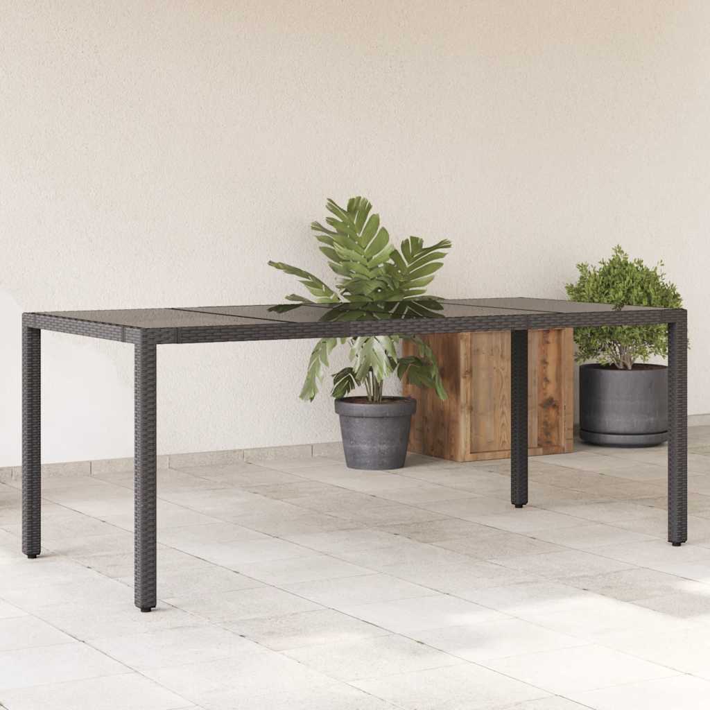 Garden Table | Black | Poly Rattan, Powder-Coated Steel, Tempered Glass