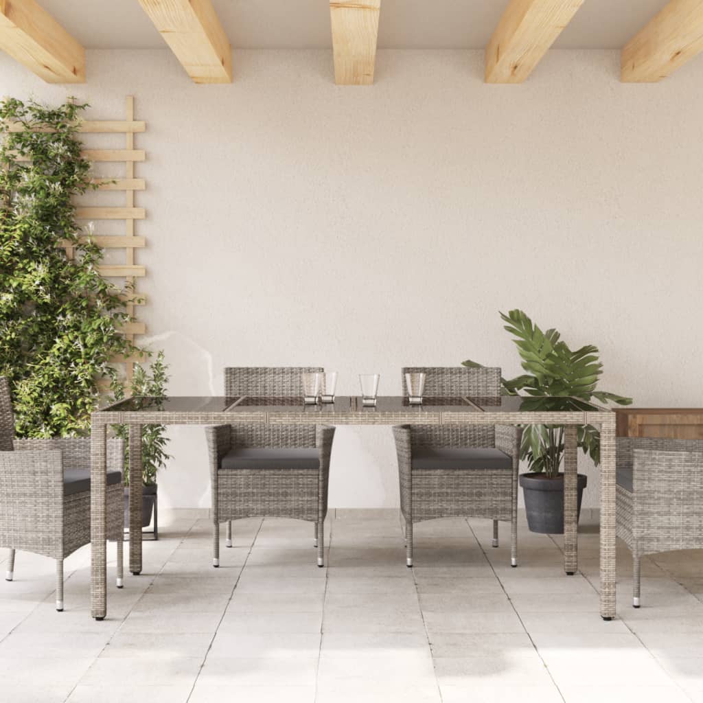 Garden Table | Grey | PE rattan, powder-coated steel, tempered glass