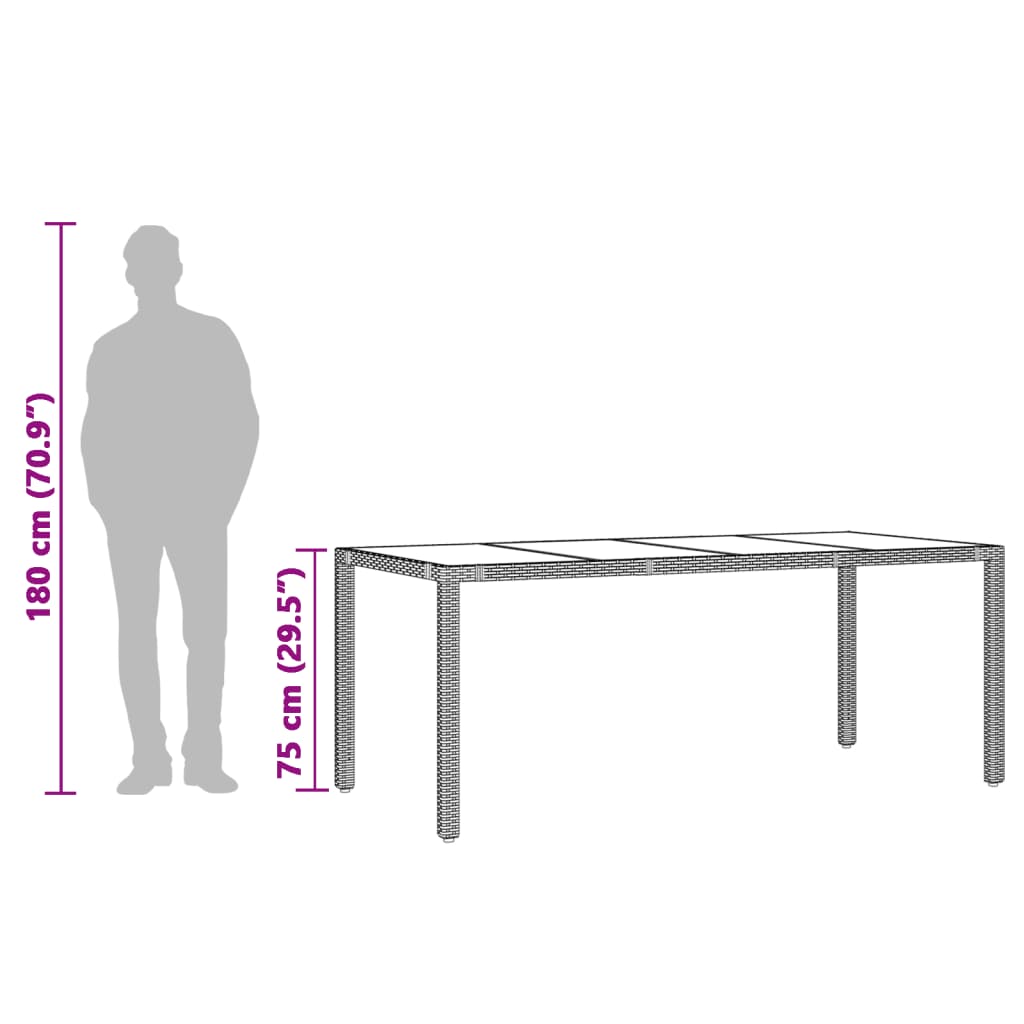 Garden Table | Grey | PE rattan, powder-coated steel, tempered glass