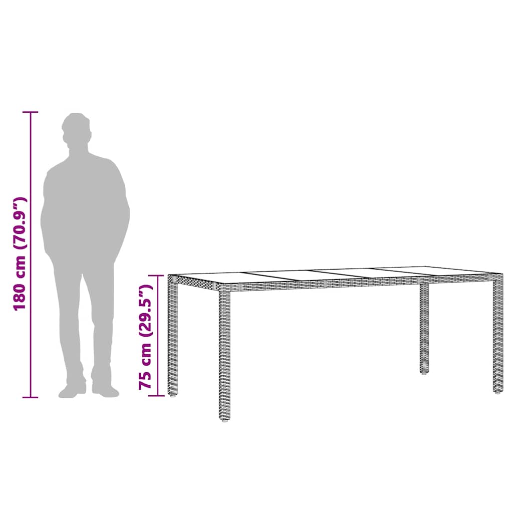 Garden Table with Glass Top Grey 190x90x75 cm Poly Rattan