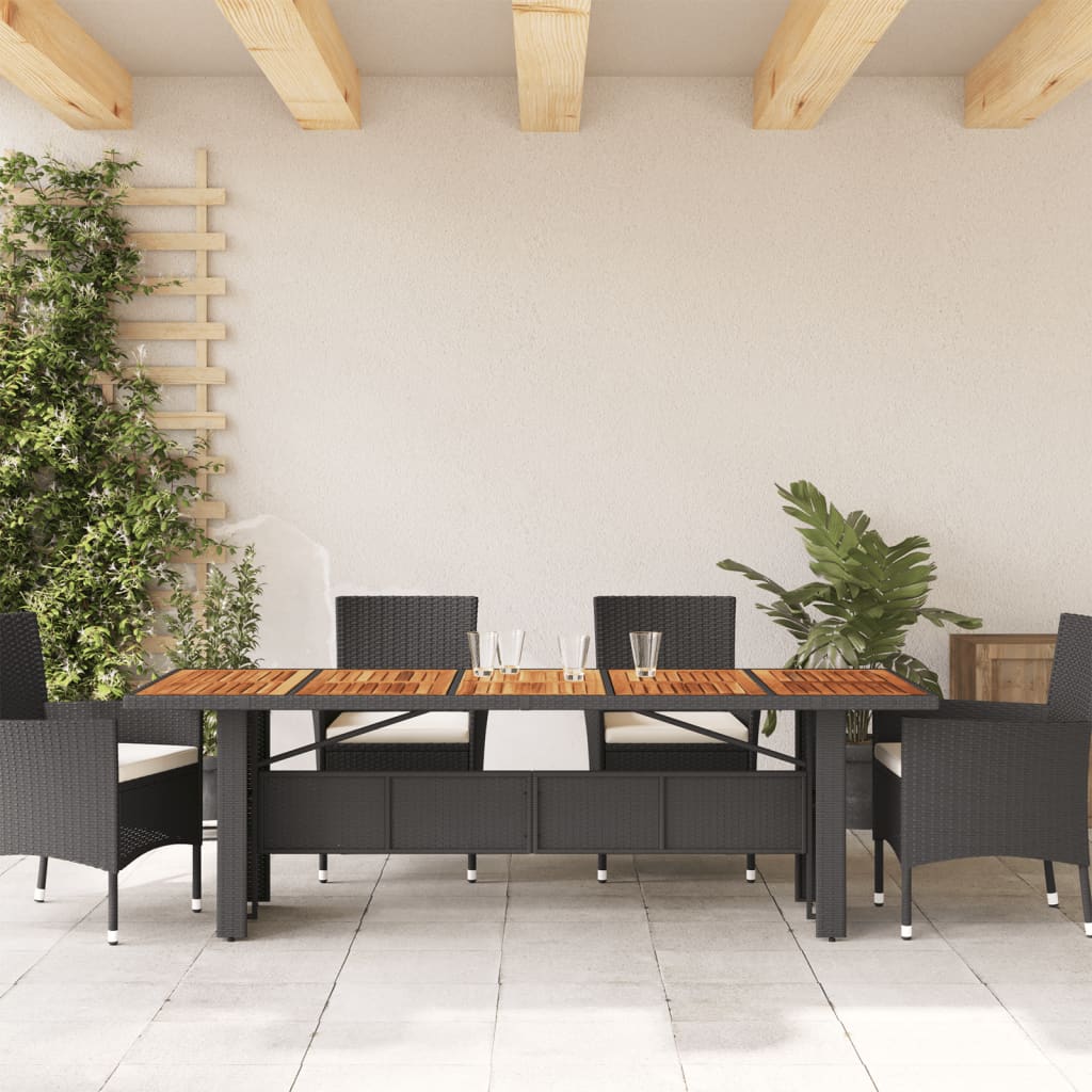 Garden Table with Acacia Wood Top Black 240x90x75cm Poly Rattan