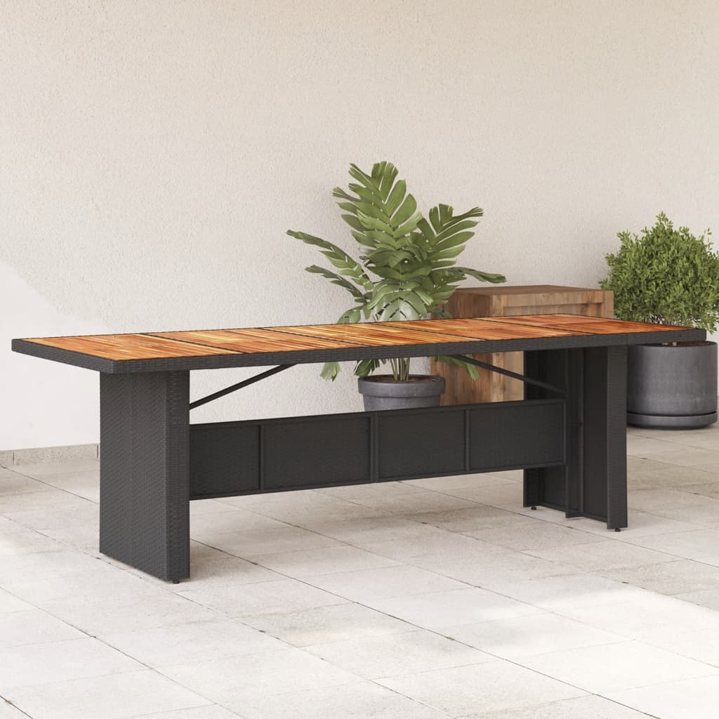 Garden Table with Acacia Wood Top Black 240x90x75cm Poly Rattan