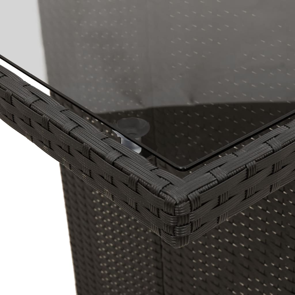 Garden Table | Black | PE rattan, powder-coated steel, tempered glass