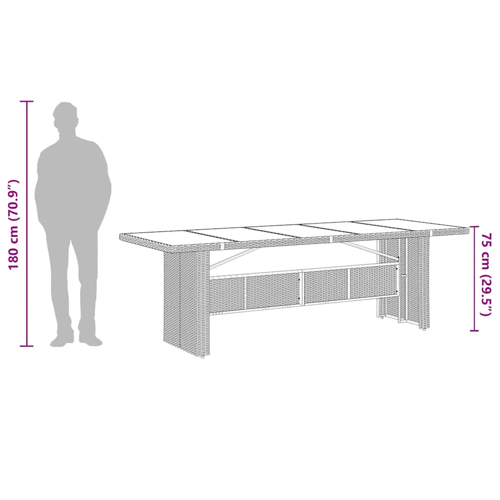 Garden Table with Glass Top Black 240x90x75 cm Poly Rattan