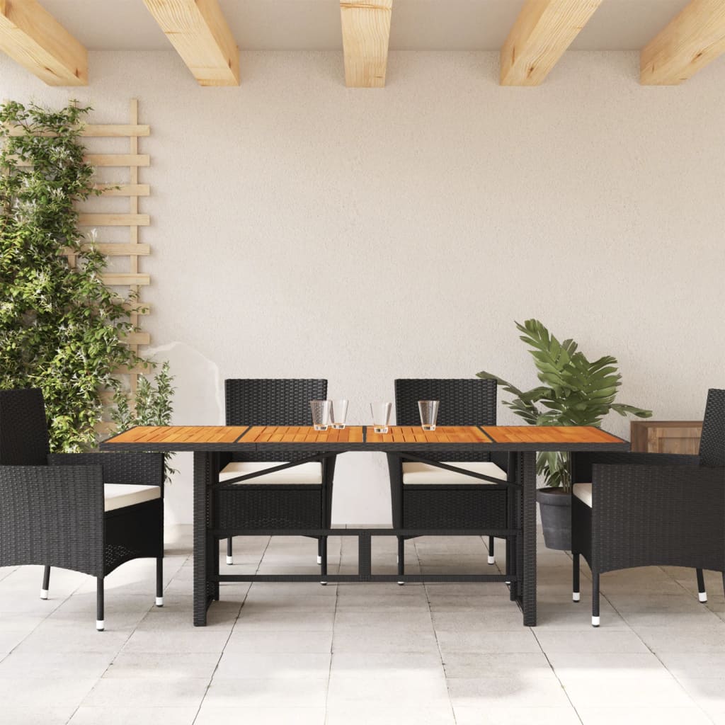 Garden Table with Acacia Wood Top Black 190x80x75cm Poly Rattan