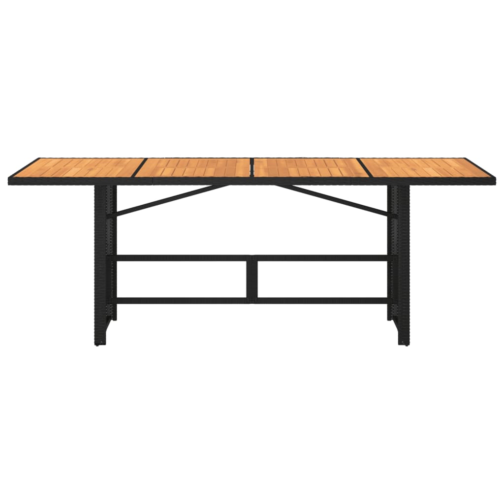 Garden Table with Acacia Wood Top Black 190x80x75cm Poly Rattan