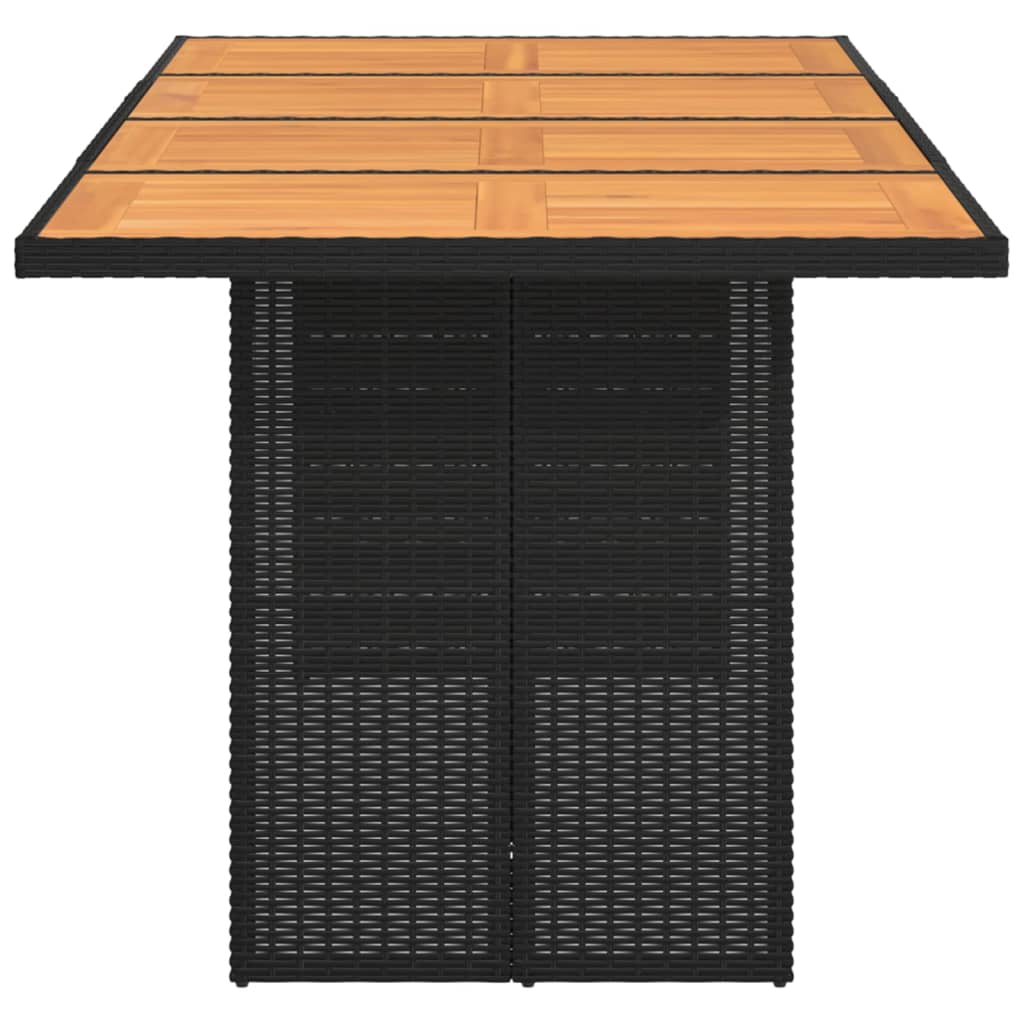 Garden Table with Acacia Wood Top Black 190x80x75cm Poly Rattan
