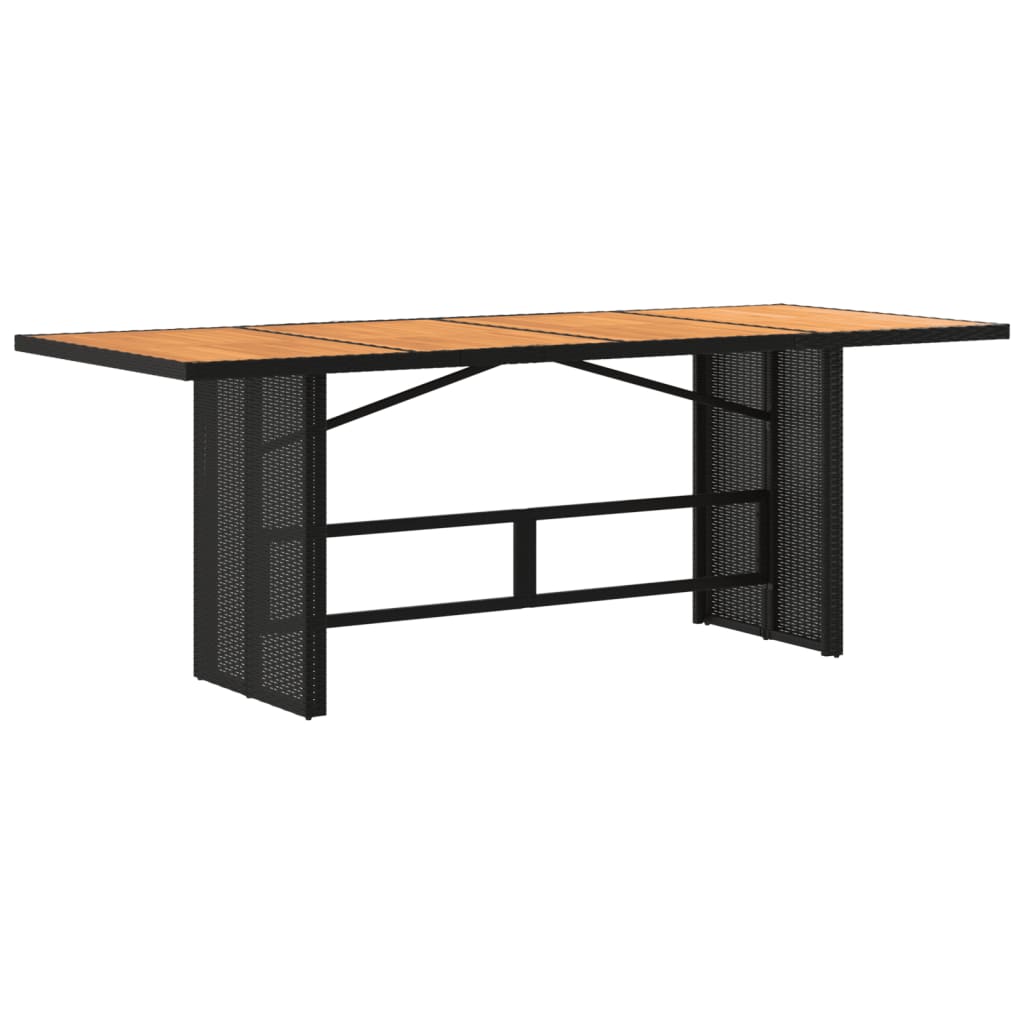 Garden Table with Acacia Wood Top Black 190x80x75cm Poly Rattan