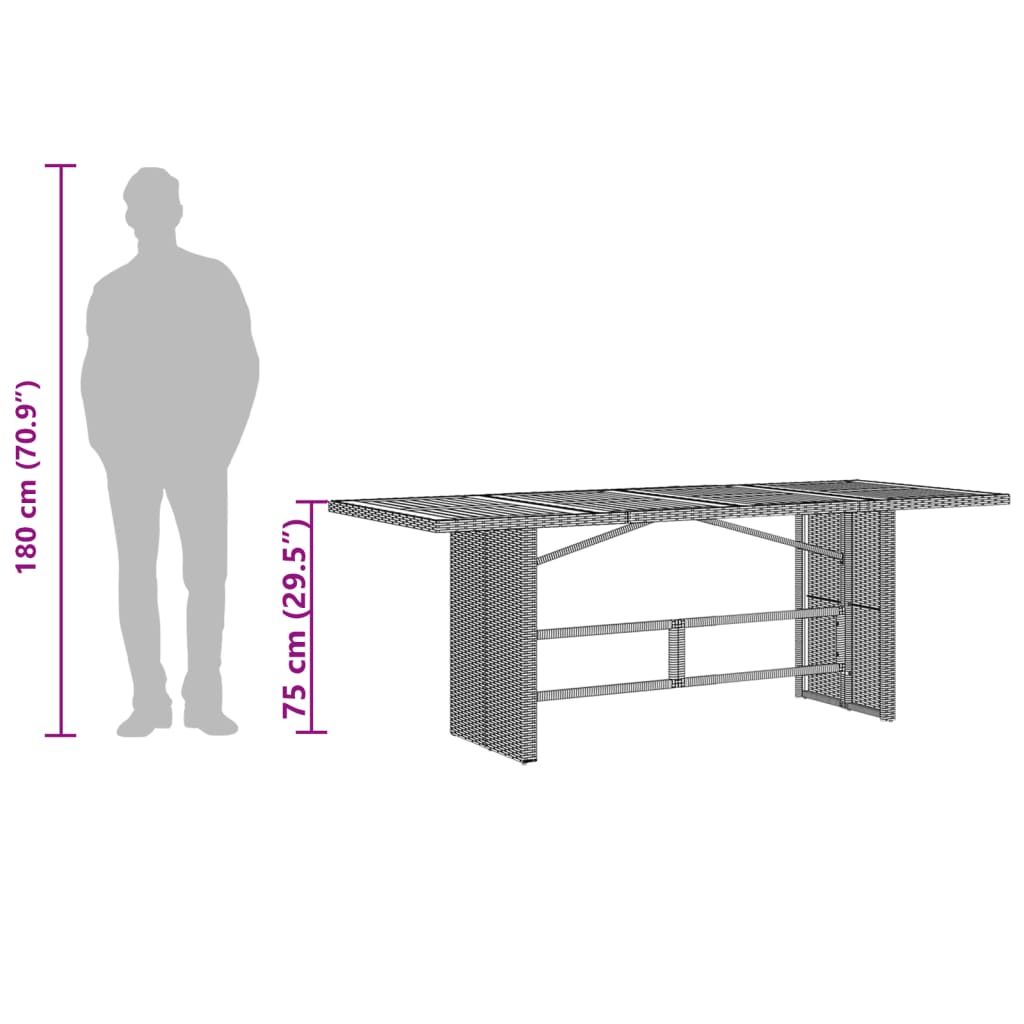 Garden Table with Acacia Wood Top Black 190x80x75cm Poly Rattan