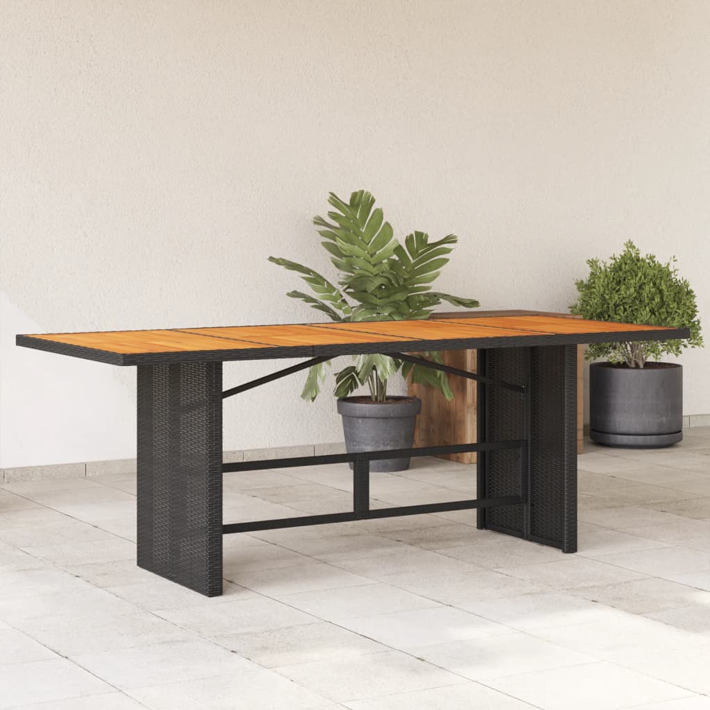 Garden Table with Acacia Wood Top Black 190x80x75cm Poly Rattan