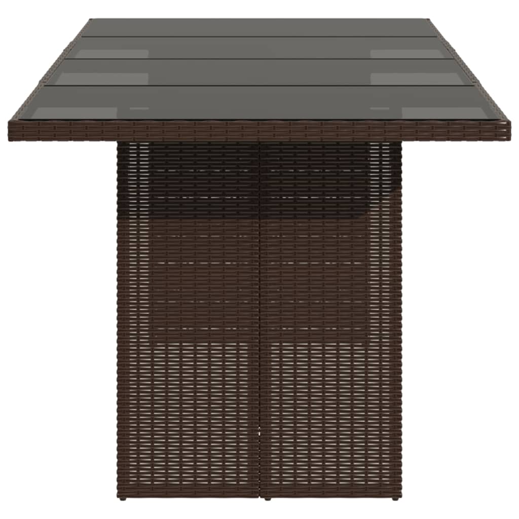 vidaXL Garden Table with Glass Top Brown 190x80x75 cm Poly Rattan