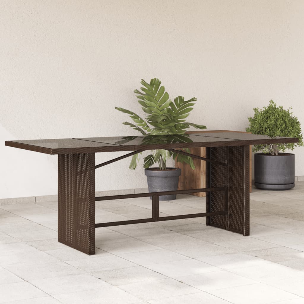 vidaXL Garden Table with Glass Top Brown 190x80x75 cm Poly Rattan